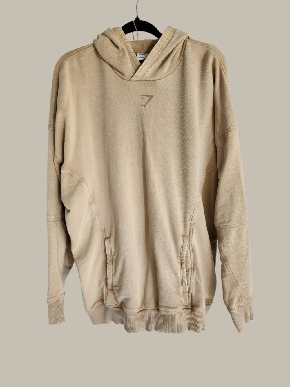 Gymshark Khaki Hoodie – Cotton French Terry, Shape Detail & Pockets – Size Large